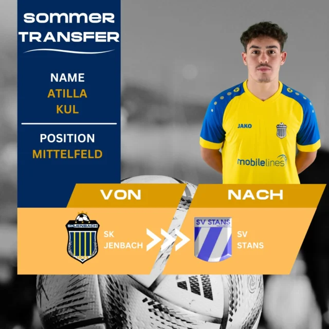 🔵 Transfer-Update 🟡

Kurz vor dem Schließen des Transferfensters hat sich unser Eigenbauspieler Atilla Kul für einen Wechsel zum SV Stans entschieden. 

Atilla, wir wünschen dir im neuen Verein alles Gute, viele Tore und vor allem wenig Verletzungen! 👏💪

#SKJenbach #Transferupdate #AtillaKul #Wechsel #SVStans #Eigenbauspieler #Fußballliebe #VielErfolg